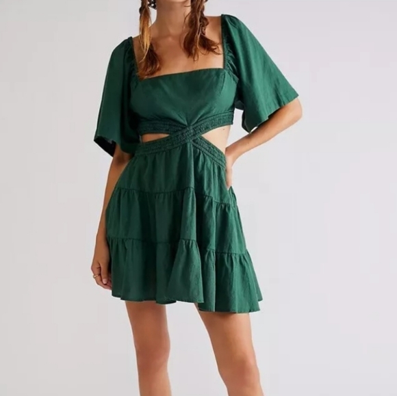 Free People Dresses & Skirts - Free People Cross of Sunlight Green Linen Dress XS